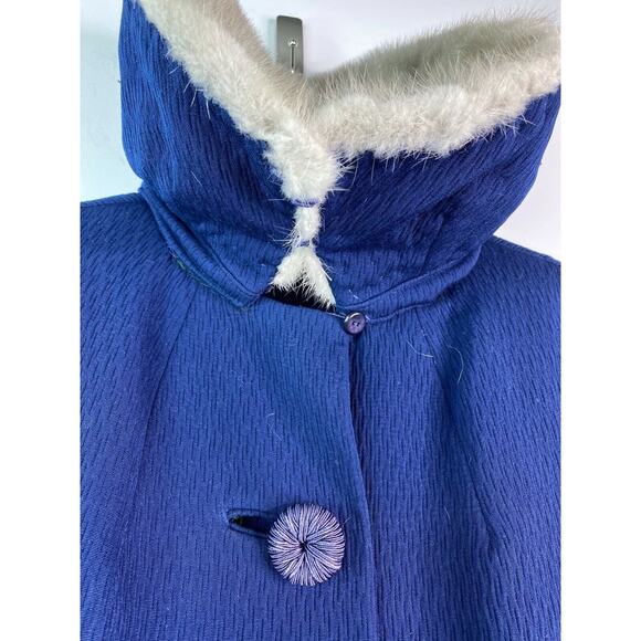 Vintage Women's Size M Rosewin Forstmann Fur‎ Trim Wool Coat Blue - Picture 6 of 13